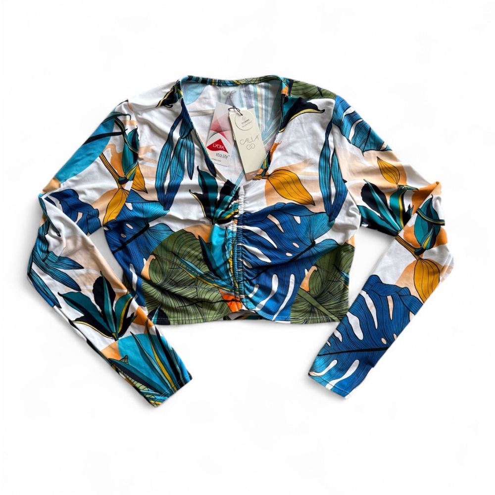 NWT CALIA Rash Guard Top Botanical Print